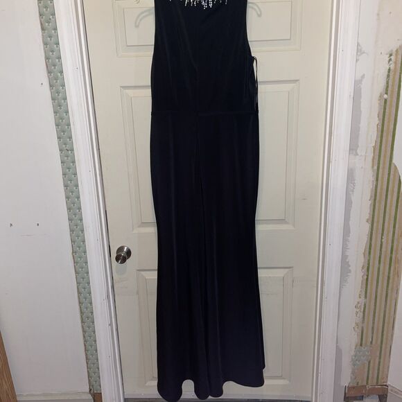 Ieena For Macduggal High Neck Gown Size 12 Black Faux Jewels Going Out Party NWT - Picture 11 of 14